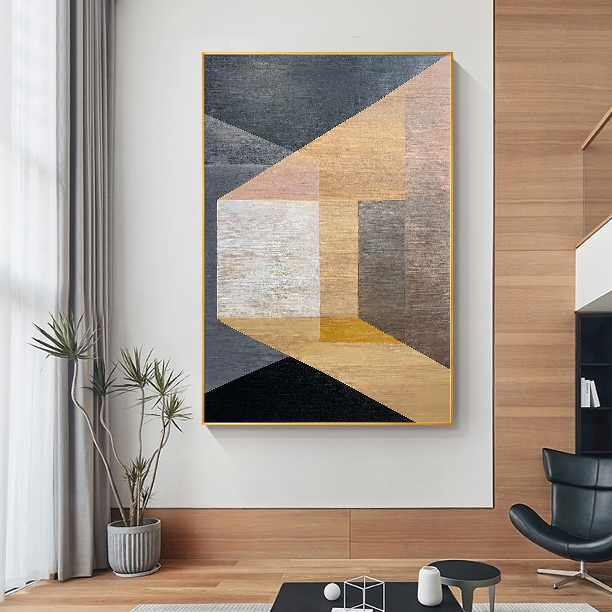 Large Geometric Wall Art Abstract Frame Original Minimalist Acrylic Oil ...