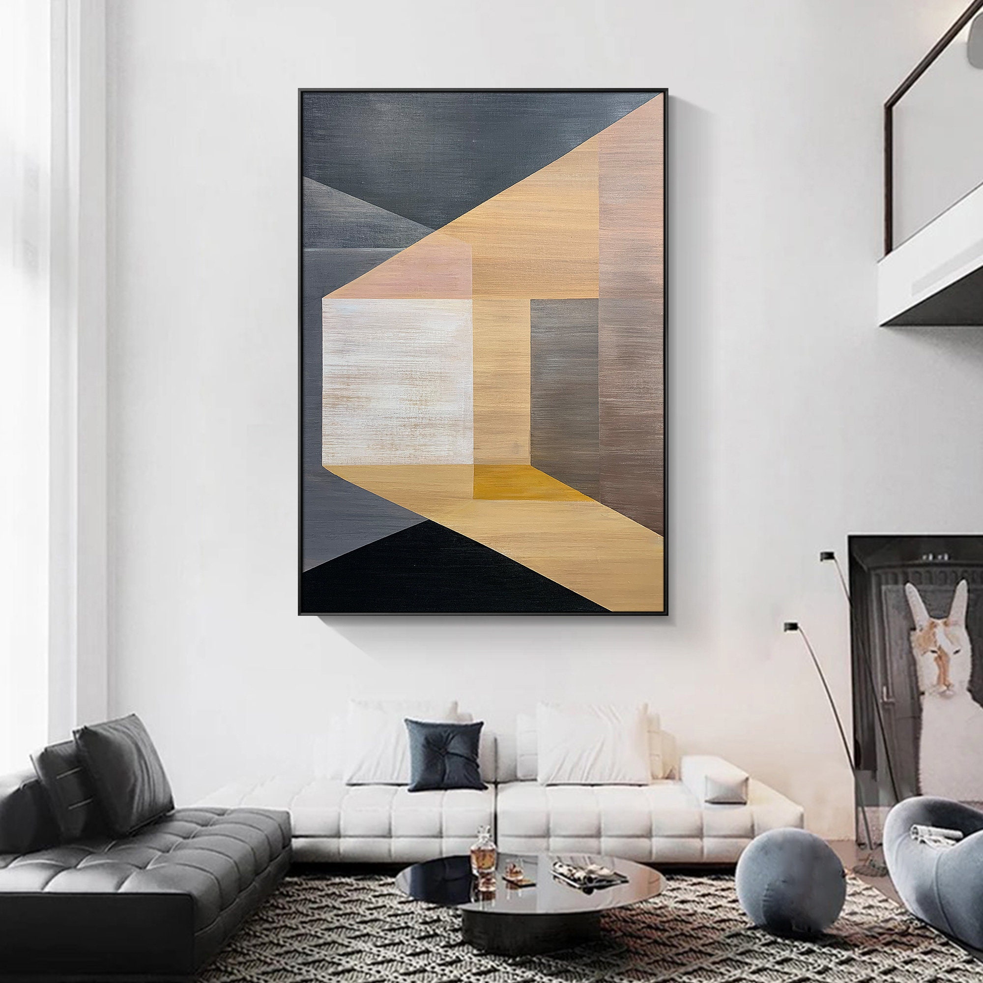 Large Geometric Wall Art Abstract Frame Original Minimalist Acrylic Oil
