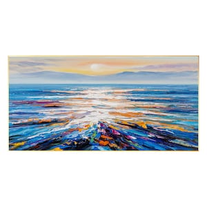 Large Modern Abstract Original Palette Knife Sunrise Ocean View oil painting Colorful Living Room Wall Decor Textured Sunset Seaview image 6