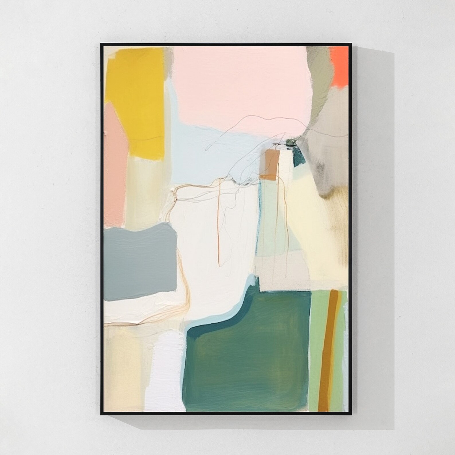Large Abstract Colorblock Patterns Large Abstract Color Block Oil Painting: Modern Geometric Framed Canvas ...