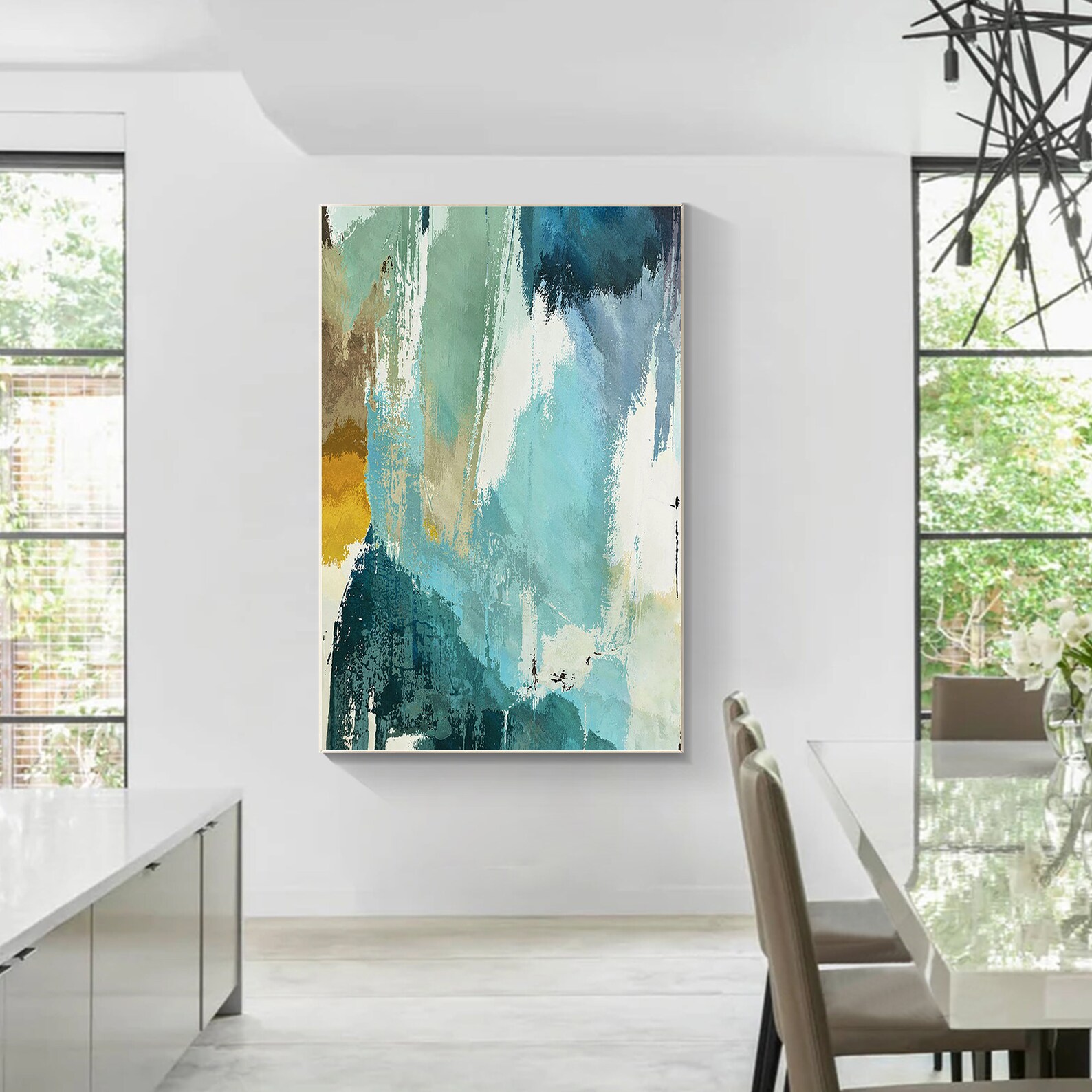 Large Abstract Colorblock Patterns Large Abstract Color Block Oil Painting: Green & Teal Modern Wall Art ...