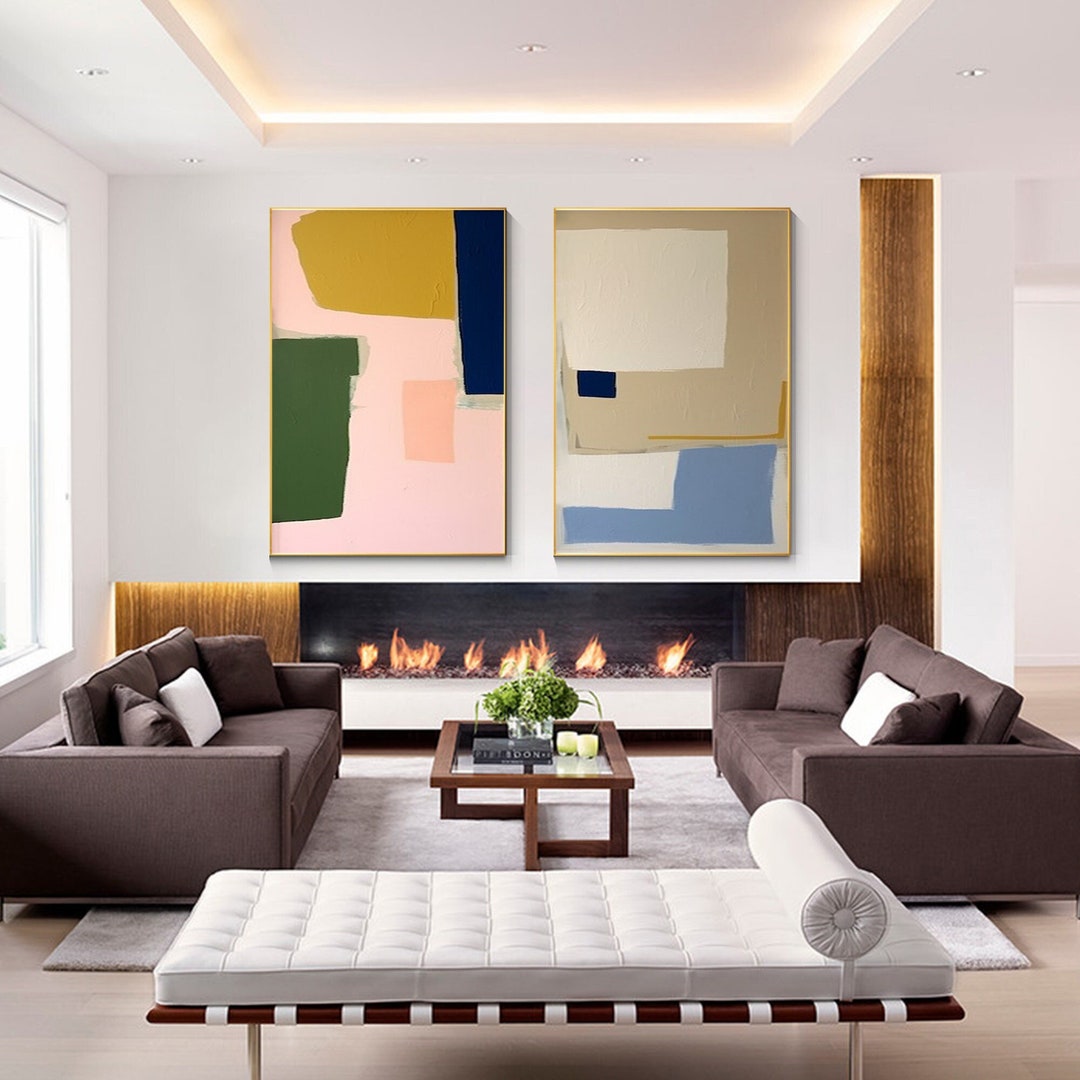 Large Abstract Colorblock Patterns Set of 2 Large Abstract Color Block Oil Painting Set Modern Geometric ...
