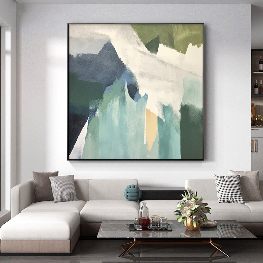Large Green & Blue Abstract Oil Painting on Canvas: Modern Wall Decor ...