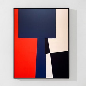 Large Modern Abstract Red Black Blue Minimalist Wall Art Color Block ...