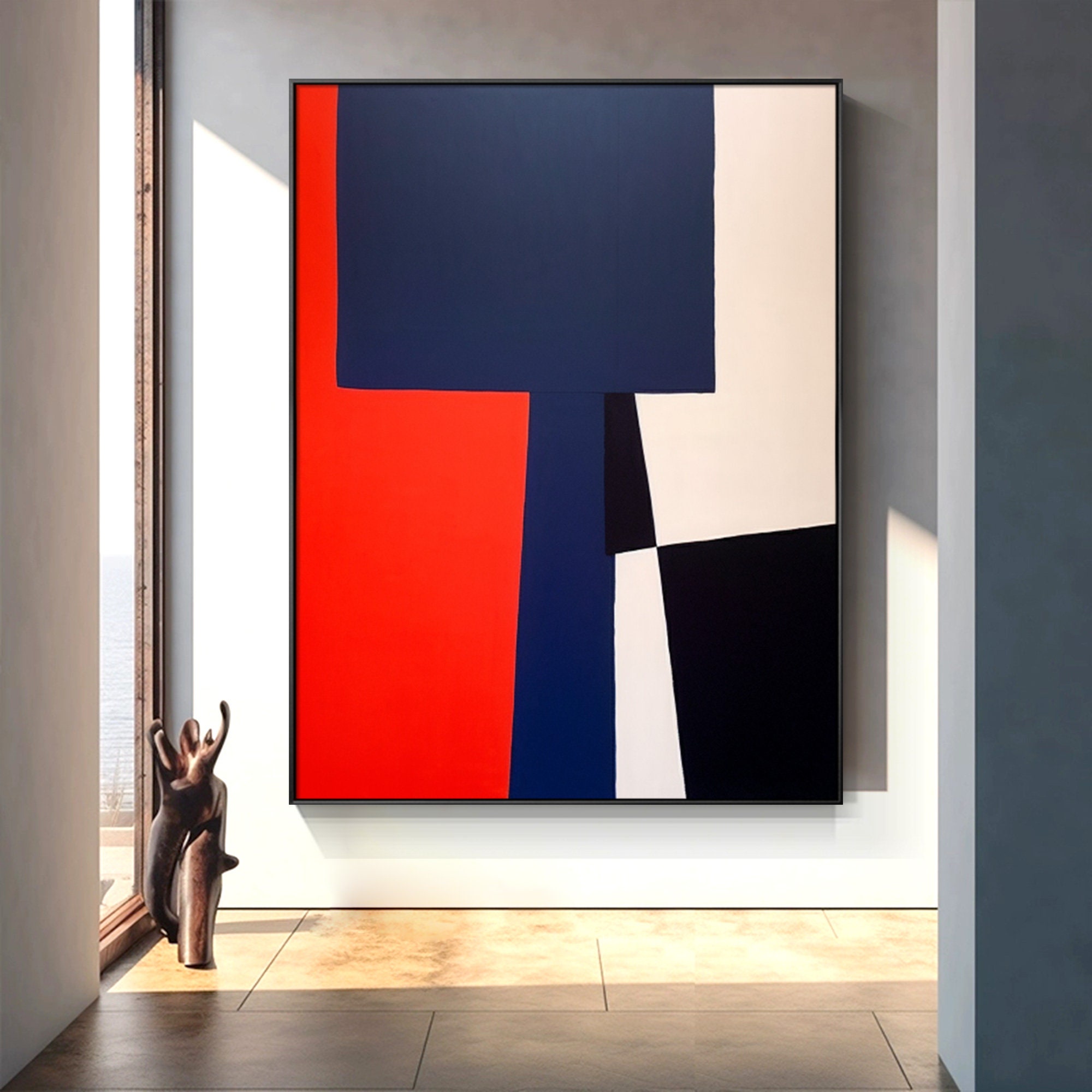 Large Abstract Colorblock Patterns Large Abstract Color Block Canvas Painting: Modern Geometric Wall Art ...