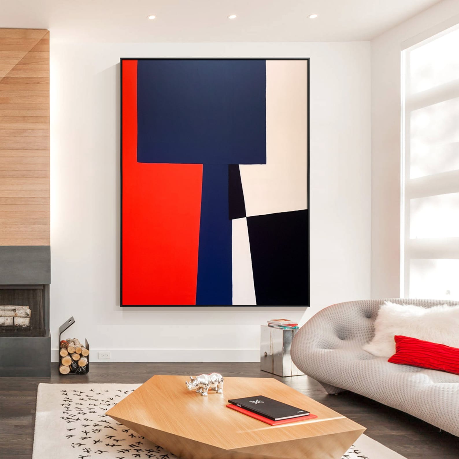 Large Abstract Colorblock Patterns Large Abstract Color Block Canvas Painting: Modern Geometric Wall Art ...