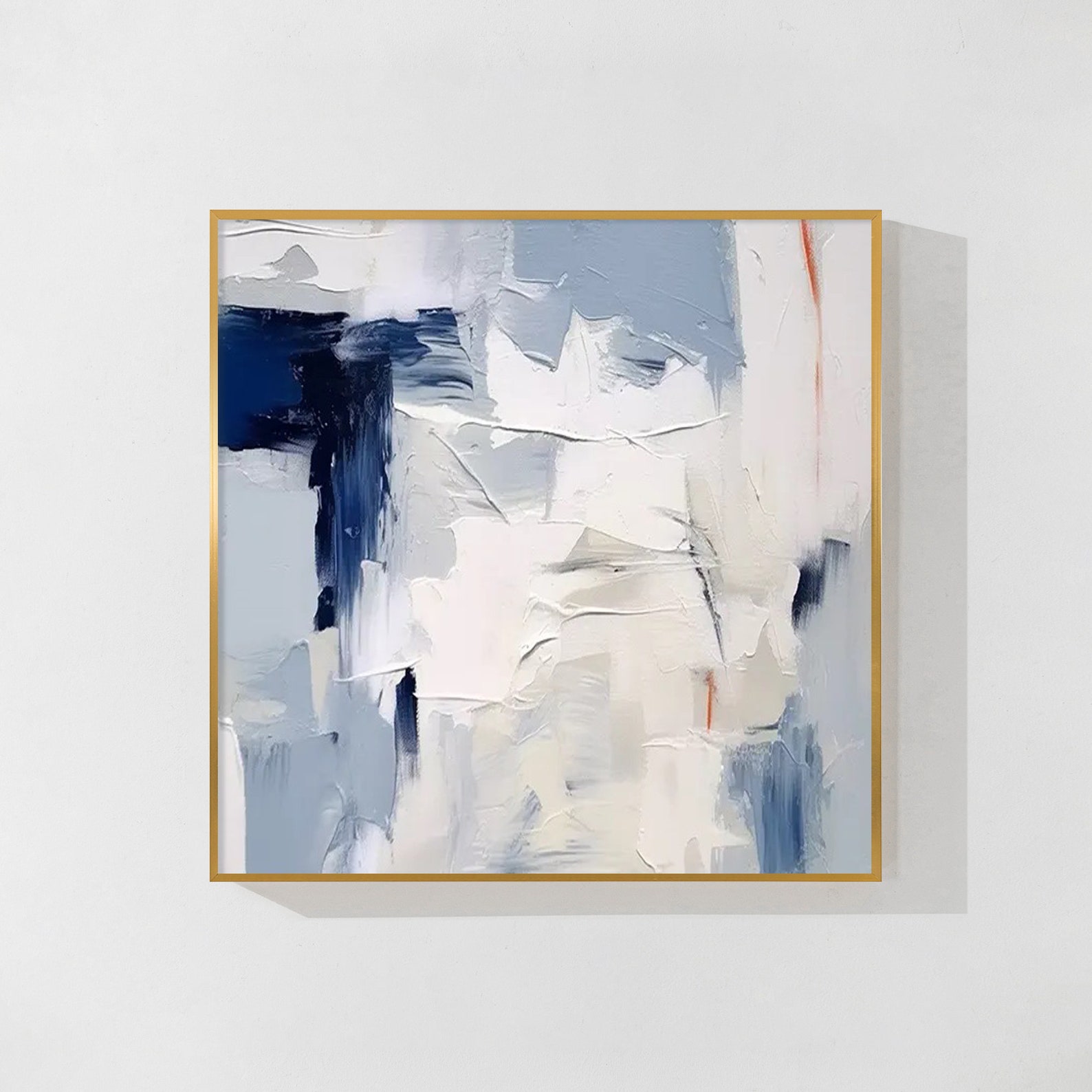 Large Abstract Navy Blue Oil Painting: Textured Minimalist Framed Wall ...