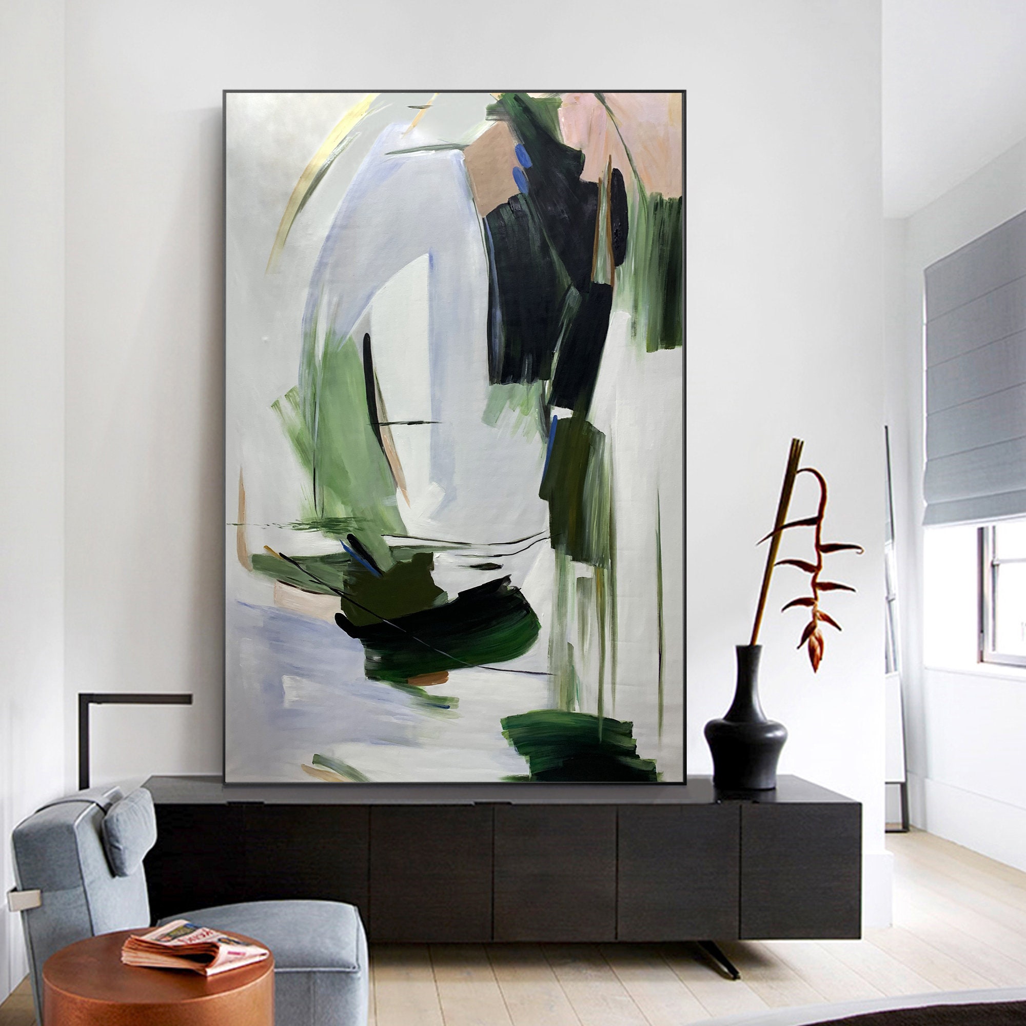 Large Abstract Framed Oil Painting on Canvas Brush Stroke Original Oil