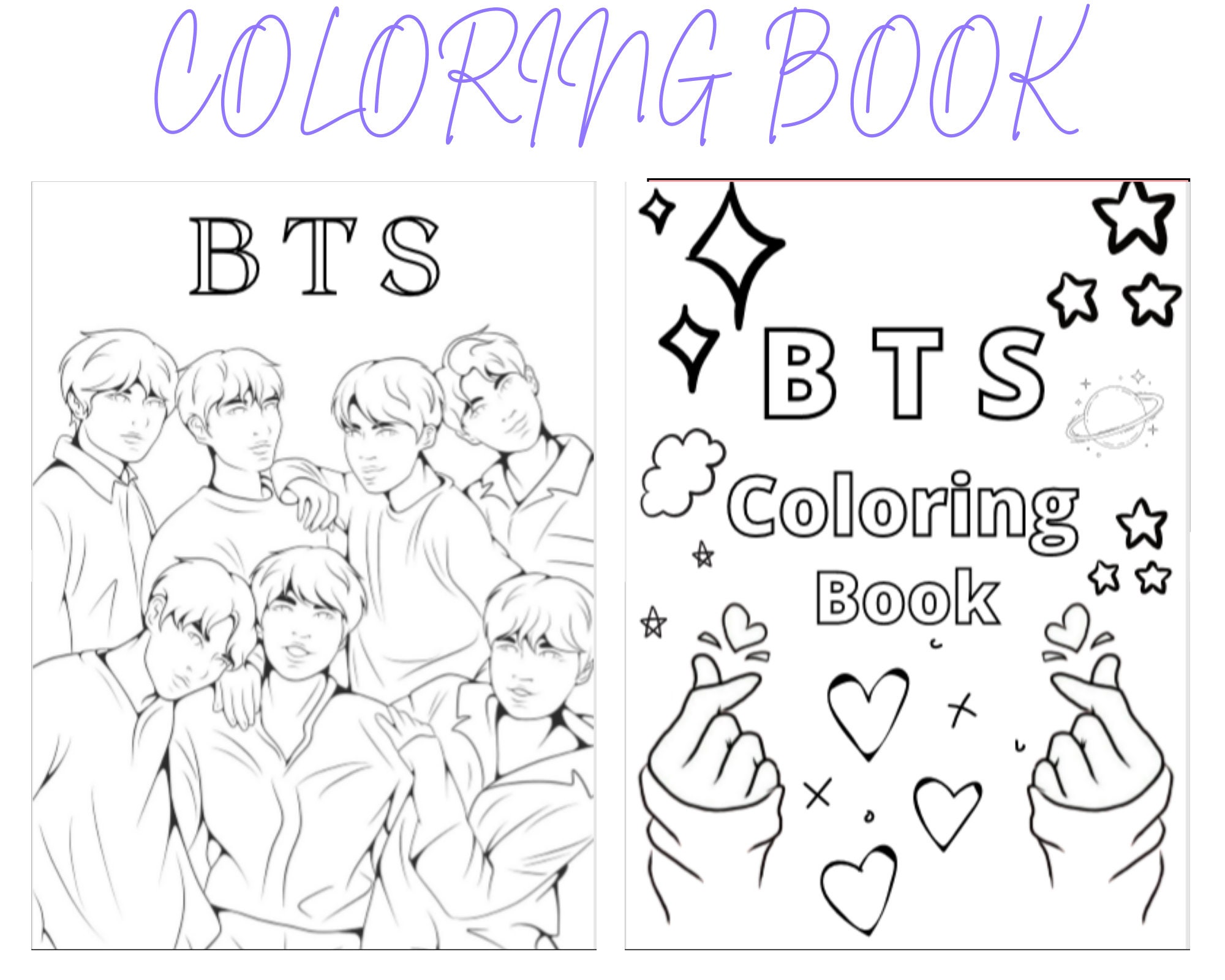 BTS livre de coloriage: Livre de coloriage anti-stress pour adultes -  Bangtan livre de coloriage pour KPOP & Army Fans ,50 page de dessins bts  Jin,  RM, Jimin, V et Jungkook.