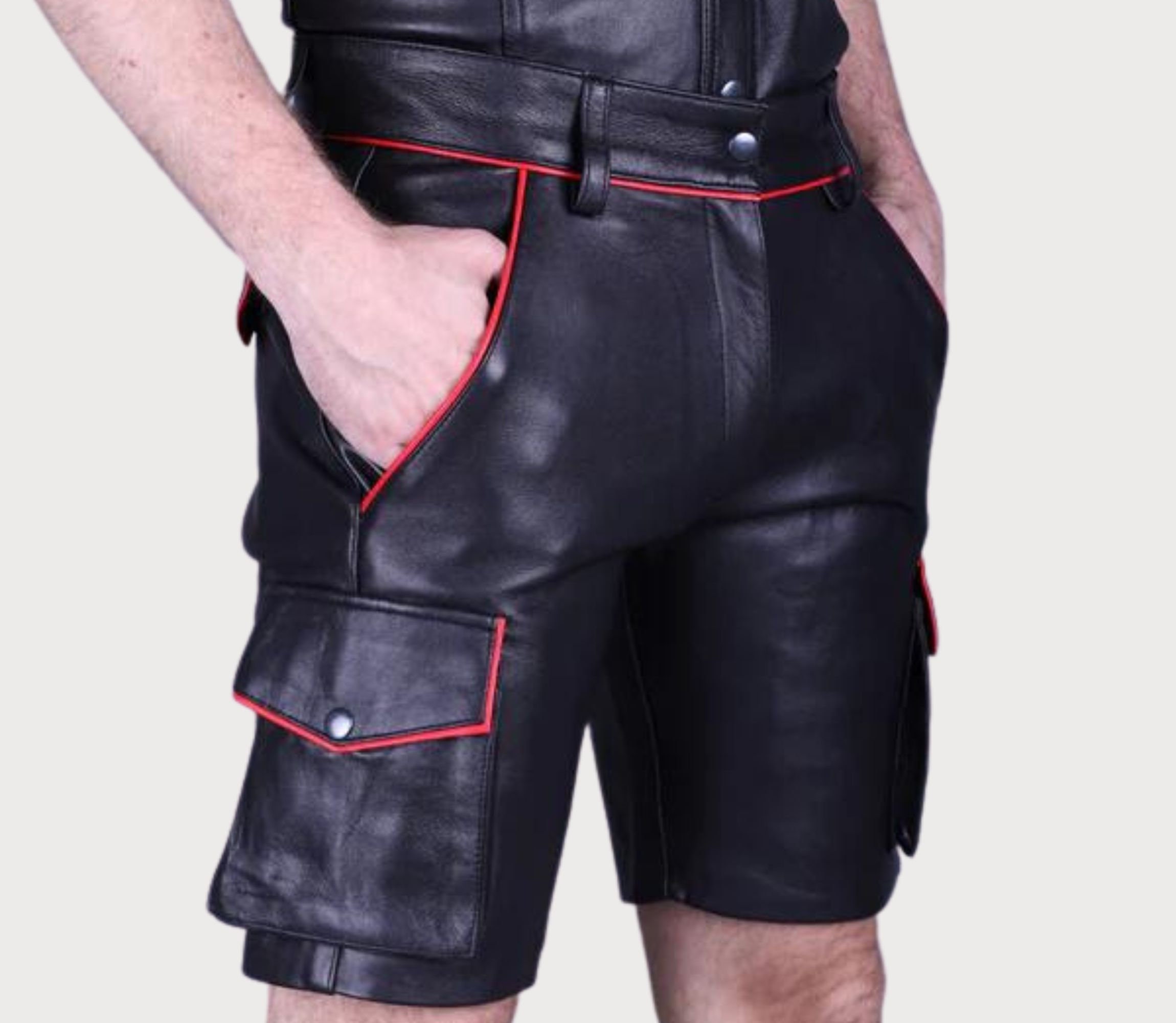 Mens Real Leather Black Cargo Shorts Motorcycle Biker Shorts - Etsy