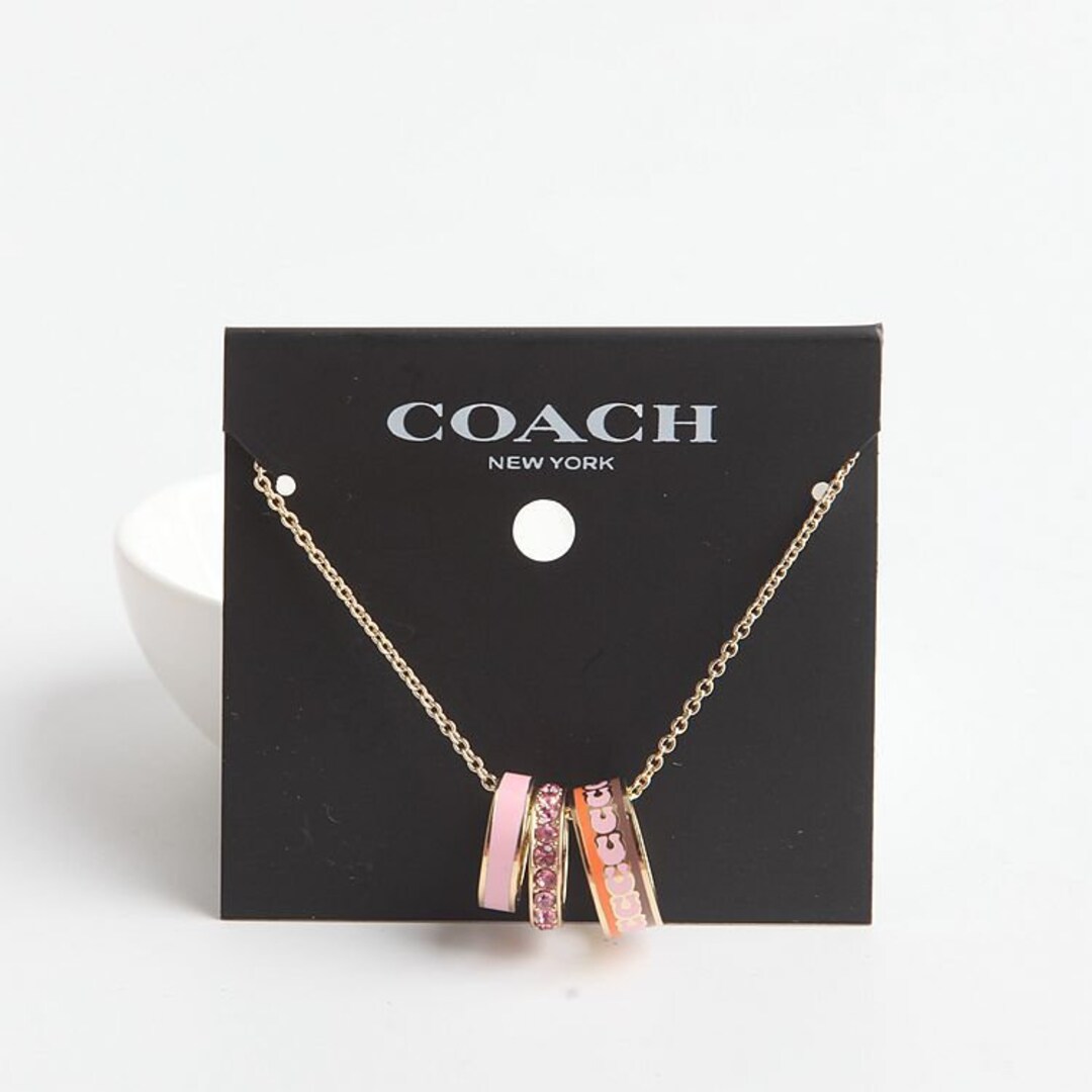 Coach Signature C Enamel Charm Chain Necklace Gold Green Plated