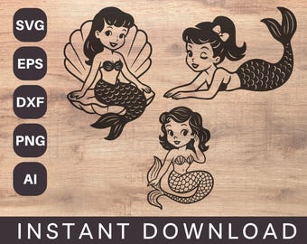 Sirena vintage SVG / Archivos de sirena para Cricut / Paquete de sirena / SVG mágico / Svg de océano, Svg de cola de sirena / Concha de almeja / Archivo de corte Cricut