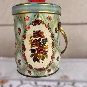 Murray Allen Confectionary Tin with Trellis Flower Floral Design - CottageCore Coquette Floral Vintage Tin with Handle - Made in England