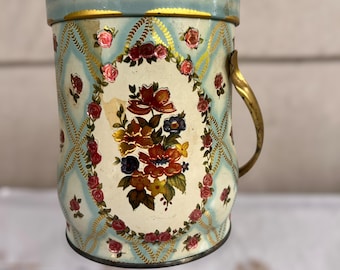 ヴィンテージの花柄ブリキ缶（蓋とハンドル付き） - Etsy 日本