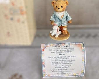 Vintage jaren 90 Cherished Teddies-beeldje - "Jeremy: Friends Like You Are Precious and Few" met konijntje - Hamilton Gifts - Priscilla Hillman