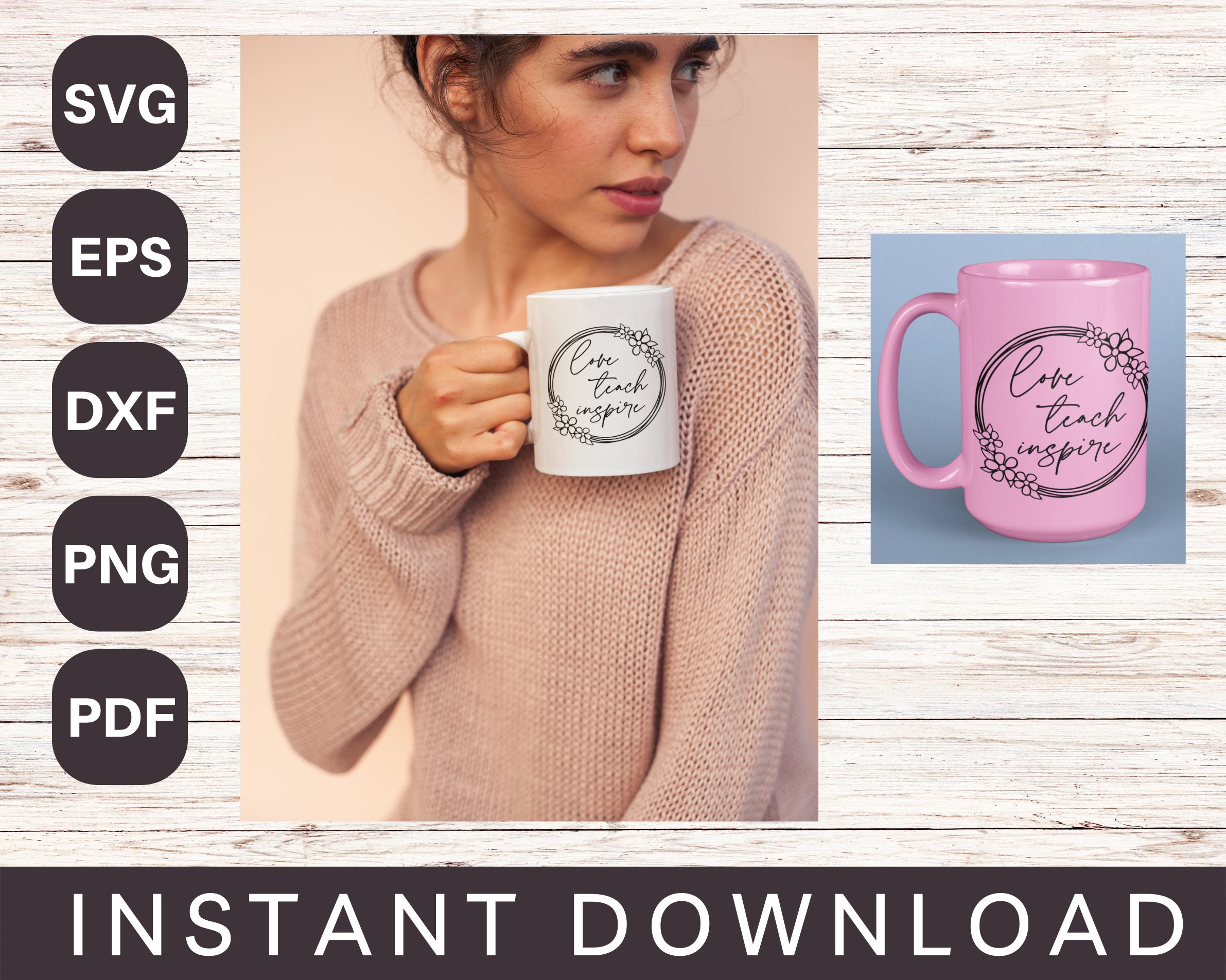Teacher SVG Design Bundle - Love Teach Inspire SVG File for Cricut ...