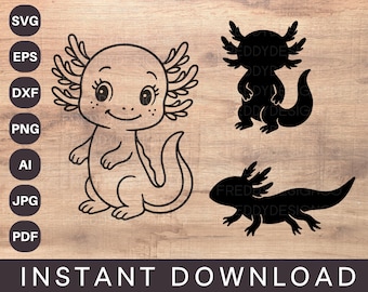 Designs SVG Axolotl mignons | Adorable ensemble PNG Axolotl pour Cricut, sublimation et travaux manuels | Axolotl Silhouette pour machine de découpe