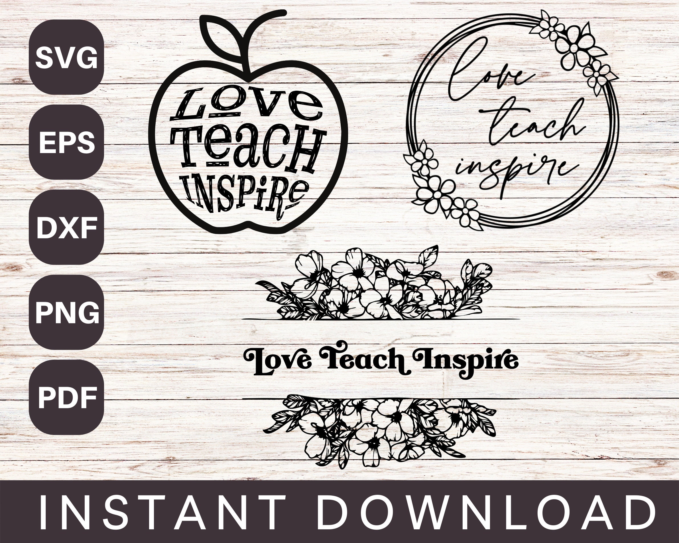 Teacher SVG Design Bundle - Love Teach Inspire SVG File for Cricut ...
