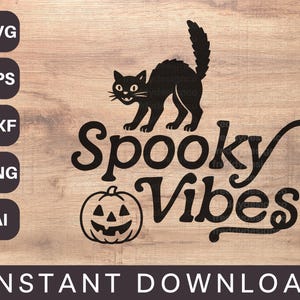 Spooky Vibes svg | Vintage Halloween Black Cat & Pumpkin SVG AI PNG for Cricut Crafting | Halloween Clipart | Halloween svg Spooky svg