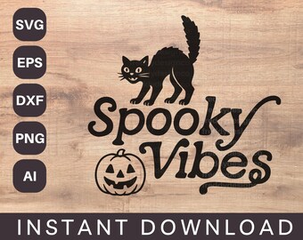 Spooky Vibes svg | vintage Halloween chat noir & citrouille SVG AI PNG pour créations Cricut | Clipart Halloween | Svg Halloween Svg effrayant