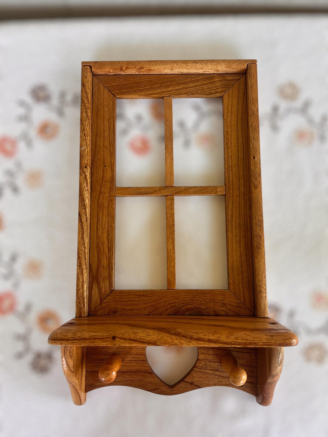 Vintage Wooden Heart Peg Shelf With Window Frame – 80s Cottagecore ...