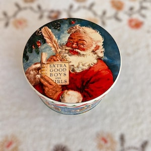 Lata vintage de Papá Noel para Navidad de Daher / Almacenamiento navideño extra bueno para niños y niñas / Lata coleccionable de Navidad de 4.5&quot; de ancho / Lata para galletas navideñas