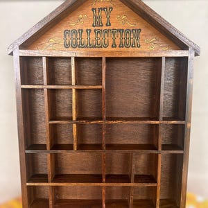 Vintage Wooden Curio Shelf Display Case – 19.25” Wall Hanging Shadow Box for Miniatures, Thimbles, Trinkets, Figurines