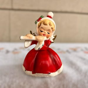 1950s 1960s Vintage NAPCO Christmas Angel Figurine Playing Flute - Ceramic figurine Xmas Angel - Christmas Decor Collectibles - Napco X-7258