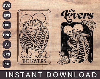 El paquete de amantes SVG, carta del tarot de los amantes svg, amantes esqueletos svg, esqueletos de San Valentín svg, carta del tarot svg