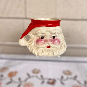 1960s Vintage Santa Planter Mug - Vintage Santa Claus Decor - Kitschy Santa Head Ceramic Mug - 1960s Retro Christmas Decor