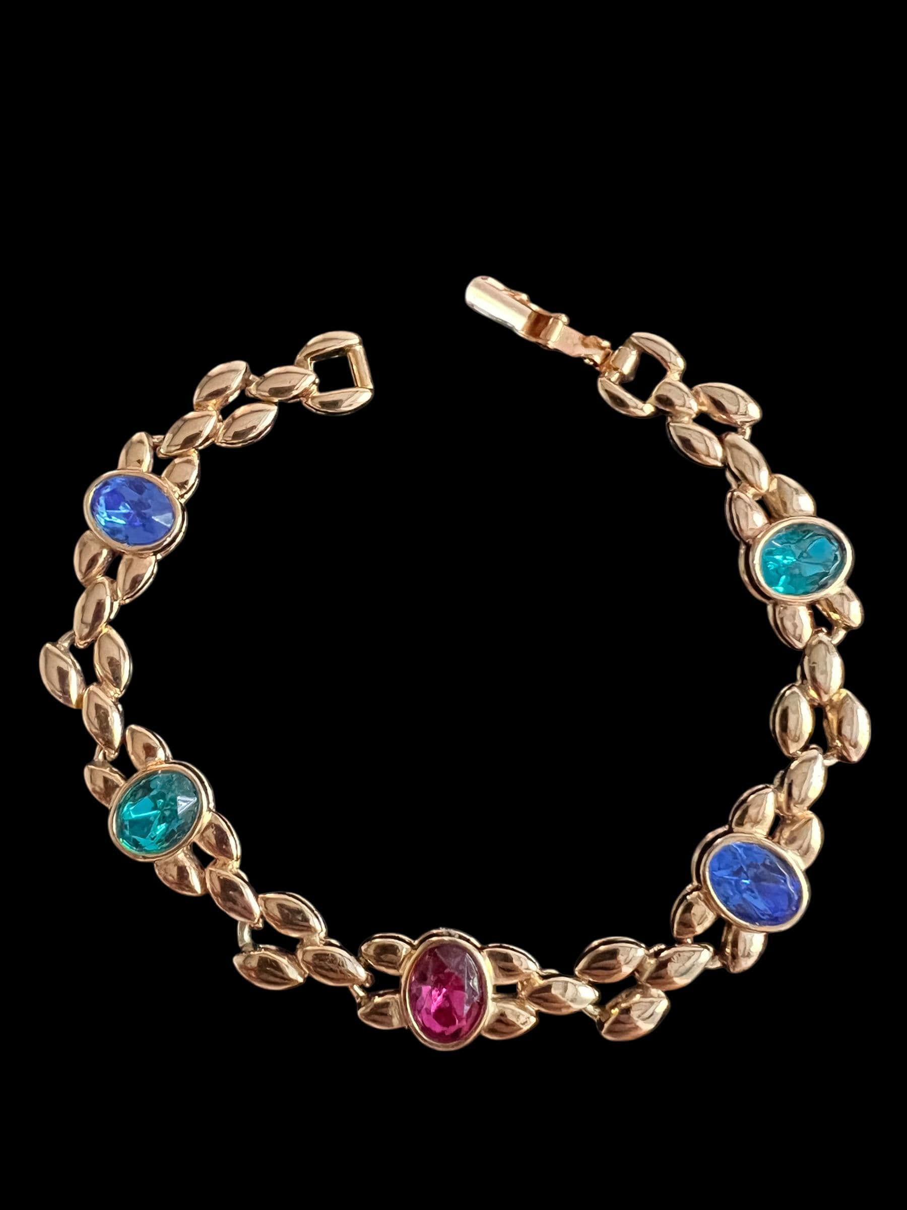Vintage Blue Rhinestone Gold Bracelet - Etsy
