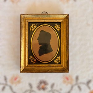 Antique 1800s Silhouette Portrait of a Gentleman | Handcut Profile in Gilded Frame | 4.5&quot; x 5.5&quot; | Early Americana Folk Art
