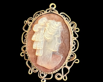 Antique Cameo Pendant | Early 1900s Edwardian Cameo | Hand Carved Shell | 1.25 Inch | Antique Jewelry Component