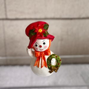 1950s 1960s Anthropomorphic Snowman Shaker Ceramic No Stopper - Vintage Napco Snowlady Shaker X-8829 - VTG Christmas Holiday Decor Figurine