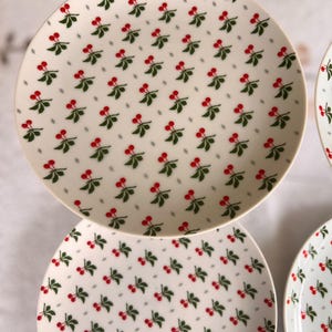 Vintage 60s Set of 4 Midcentury Cherry Plates – 8&quot; Made in Japan – Red Cherry Pattern Dinnerware - Cottagecore Coquette Kitsch Kitchen Decor