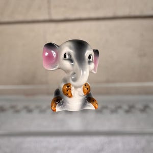 Vintage Ceramic Elephant Figurines – Japan Anthropomorphic Elephants with Pink Ears – 1950s Kitsch Animal Collectibles - Made in Japan