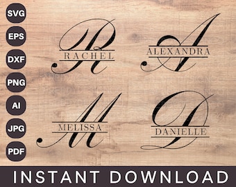 Alfabeto de monograma dividido SVG, DXF, PNG, Alfabeto de marco de monograma dividido, Archivo de corte para Cricut, Silhouette, 26 archivos de corte Svg, Png, Dxf individuales
