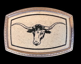 Vintage Bull Longhorn Belt Buckle – Western Cowboy Rodeo Cattle Head Buckle, 1970s–1980s Style