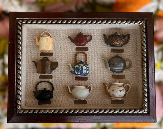 Teapots Collection Disaster Vintage Miniature Teapot Collection in Decorative Shadow Box - Antique ...