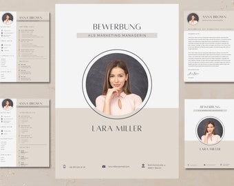 Plantilla de aplicación Plantilla Canva beige | CV moderno | alemán | Descarga digital | Diseño de CV minimalista | Empleos y formación