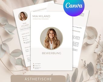 Application Template Light Beige Canva Template | Modern Resume | German | Digital Download | Minimalist CV Design | Jobs & Education
