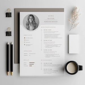 Modelos de aplicação Canva CV amostra de pasta de aplicação Documentos de aplicação alemães modelo de CV moderno Canva Template Download