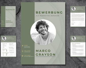 Bewerbungsvorlage Muster Lebenslauf Canva Template Grün modern Download