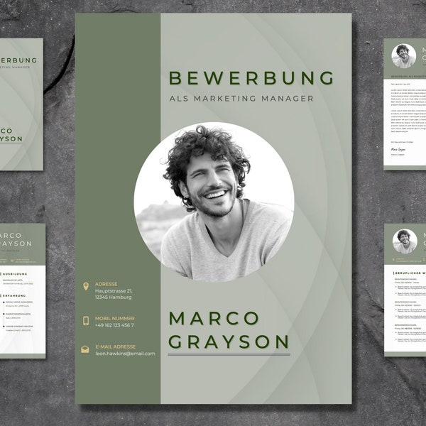 Bewerbungsvorlage Muster Lebenslauf Canva Template Grün modern Download