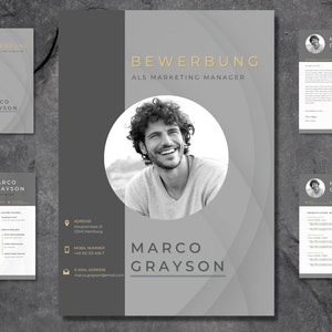 アプリケーション テンプレート グレーの Canva テンプレート |現代の履歴書 |ドイツ語 |デジタルダウンロード |ミニマリストの履歴書デザイン |求人とトレーニング