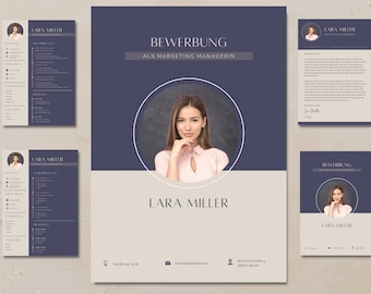 Application template | blue beige | Canva template | Modern resume | German | Digital download | CV design | Job & training