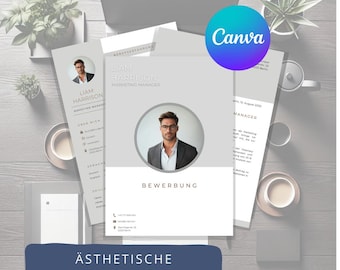 Application Template Light Blue Canva Template | Modern Resume | German | Digital Download | Minimalist CV Design | Jobs & Education