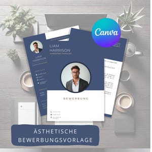 Plantillas de aplicación Canva CV Plantilla de carpeta de aplicación azul Documentos de solicitud en alemán Plantilla de CV moderna Plantilla Canva