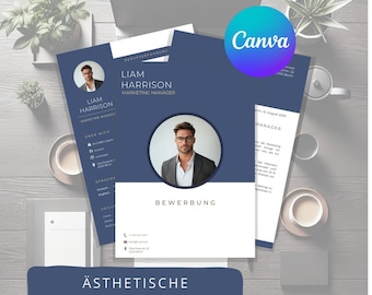 Application Template Blue Canva Template | Modern Resume | German | Digital Download | Minimalist CV Design | Jobs & Education