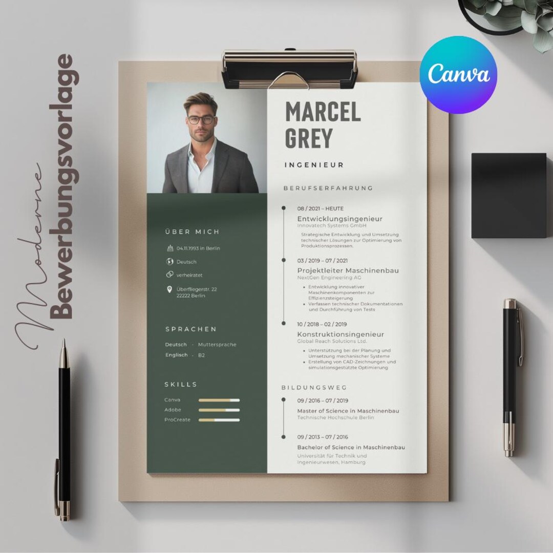 Canva Resume Template Modern CV Design Professional Job Application ...